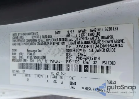 2013 Ford Fiesta S from USA, damaged, VIN 3FADP4TJ4DM164594